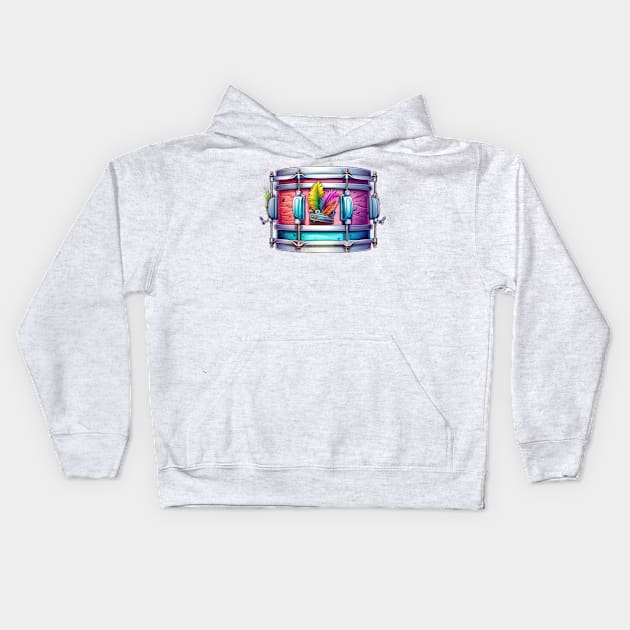 Retro 90s Drum Kids Hoodie by Chromatic Fusion Studio